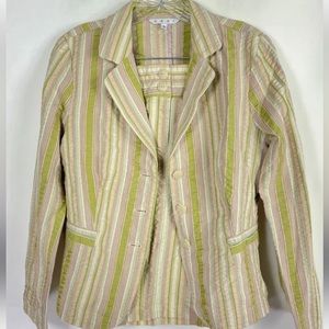 CAbi Seersucker Striped Skirt & Jacket, Suit, Off White, Green, Pink, Sz 8